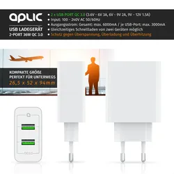 Aplic 2-Port Quick Charge USB Ladegerät 36 W / 6000 mA / Schnellladefunktion