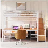 stilvora Hochbett mit Schreibtisch 140 x 200 cm Metall weiß