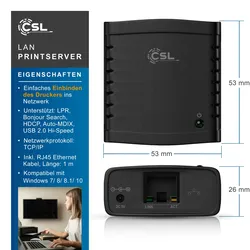 CSL Fast Ethernet USB Printserver inklusive Netzteil PC und MAC / Windows 10 fähig
