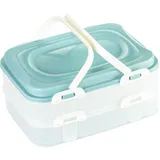 Party Container Kuchenbehälter Kuchen Transportbox Cupcake Transportbox Muffin Transportbox Lebensmittel XL mit 2 Etagen und klappbaren Griffen, Farbe: Türkis
