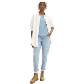 Tom Tailor Denim Damen, loose fit Longsleeve mit Streifen & Raffarm 31347 - Small Mid Blue White Stripe XL (42), weiß (blau, weiß, gestreift), Single Jersey, Obermaterial: 58% Viskose, 38% Polyester, 4% Elasthan, gestreift, normal, Rundhals, verstellbar