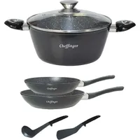 Cheffinger Kochtopf-Set 6-tlg. Kochtopf + Pfanne + Küchenhelfer + Deckel