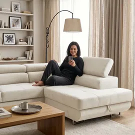 muffo Ecksofa WILD L Rechts mit Schlaffunktion 127x195 Velours Beige - Beige