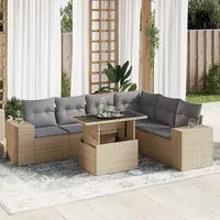 VidaXL 7-tlg. Garten-Sofagarnitur mit Kissen Beige Poly Rattan