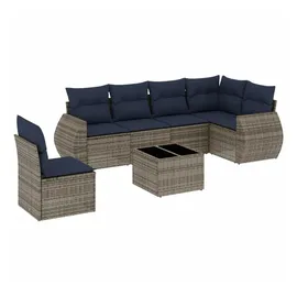 vidaXL Gartensofa-Set mit Kissen, grau, Polyrattan