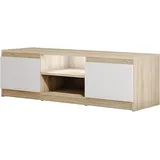 MINIO go for it - TV-Schrank Dingo I Lowboard für Fernseher I TV-Kommode I TV lowboard stehend I 120cm I mit 2 Klapptüren & 2 offenen Fächern I TV Möbel I Sonoma-Eiche und Weiß - Lowboard mit LED