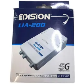 Edision LIA-200 Hausanschlussverstärker UHF/VHF, 12-24db, 104dBmV, Frequenzbereich 47-694Mhz, geeignet für Kabelfernsehen digital und Terrestrisch DVB-T/T2, 5G LTE Filter, 1 Eingang, 2 Ausgänge