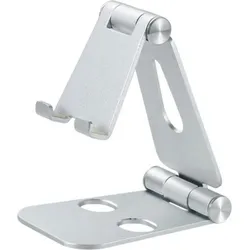 TOJ Handyhalter | Ständer / Halterung / Stativ | Tablethalter | Faltbar / Klappbar - Silber