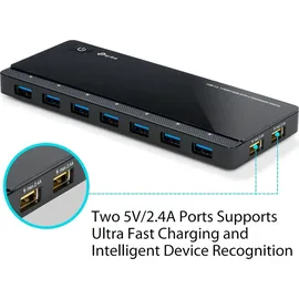 TP-Link UH720 USB 3.0 Hub mit netzteil, 2 × 2,4A Ladeports, 5 Gbit/s High-Speed USB Splitter, Netzadapter & USB-Kabel, kompatibel mit Windows, Mac OS, Linux, für Laptop, PC, Tablet