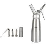 Schlagsahnespender, professioneller Sahnespender, Edelstahl-Sahnespender mit 3 dekorativen Düsen, 1 Pint Gourmet-Sahnespender (Silber)