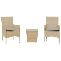 vidaXL 3-tlg. Bistro-Set mit Kissen Beige Poly Rattan und Glas