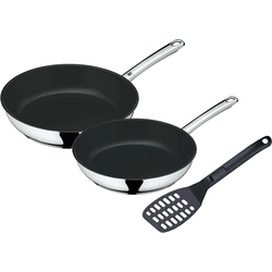 WMF Pfannenset Pfanne 3tlg 24+28 Wender Induktion Devil Edelstahl beschichtet, Pfanne + Kochtopf, Schwarz