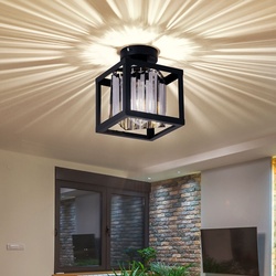 Kristall Deckenleuchte schwarz Deckenlampe E27 Wohnzimmer modern, Metall Glas rauchfarben, 1x E27 LxH 17x 21 cm