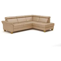 CAVADORE Leder-Schlafsofa Ammerland mit Ottomane / Landhaus-Sofa mit Federkern, Bett, Bettkasten + Kopfteilverstellung / 245 x 84 x 194 / Leder Beige
