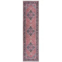 Kadima Design Maschinenwaschbarer Traditioneller Vintage-Teppich aus recycelten Fasern, rutschfest - `Hald`. Farbe: Rot, 60x230 cm