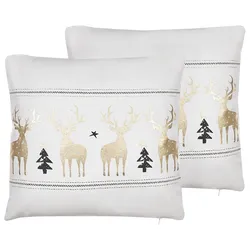 Kissen 2er Set DONNER Baumwolle 45 x 45 cm Weiß Weihnachtsmotiv