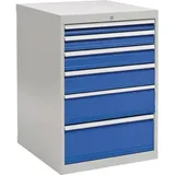 Bedrunka & Hirth Schubladenschrank H1019xB705xT736mm lichtgrau/signalblau 6 Schubl.Vollauszug
