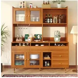 Flieks Hochschrank Küchenbuffet (145x39x171 cm, 1-St) Küchenschränke mit Arbeitsplatte, Glastüren und Schubladen Sideboard braun