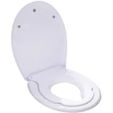 WC Sitz mit Absenkautomatik - Toilettendeckel mit Kindersitz Oval Weiß Familien Toilettensitz Magnetisch zu Befestigenden Kindersitz Quick Release Funktion und Softclose Familien WC Sitz Kinder