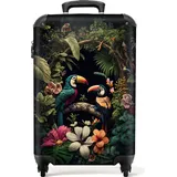 NoBoringSuitcases.com NoBoringSuitcases.com® Koffer Handgepäck Trolley Rollkoffer Kleine Reisekoffer mit 4 Rollen - Vogel - Blumen - Pflanzen - Dschungel - Schwarz - T... - Bunt