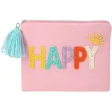 DEPESCHE 13326 TOPModel Kosmetiktasche mit Perlenstickerei und der Aufschrift Happy, Täschchen mit bunter Quaste