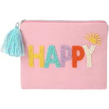 DEPESCHE 13326 TOPModel Kosmetiktasche mit Perlenstickerei und der Aufschrift Happy, Täschchen mit bunter Quaste