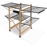 VOUNOT Wäscheständer ausziehbar, Standtrockner aus Rostfreier Stahl, Flügelwäschetrockner Wäschetrockner mit Rollen & Trockenlänge 30m, platzsparend, klappbar 180x105x61cm, Schwarz
