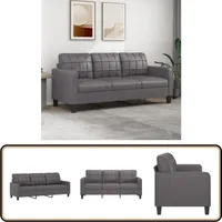 3-Sitzer-Sofa Grau 180 cm Kunstleder - Couch - 3-Sitzer Sofa - Wohncouch - Leder Sofa - Grau Couch