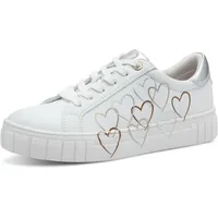 Marco Tozzi Sneaker flach mit Herzdetails Freizeit, Mehrfarbig (White/Gold), 40 EU