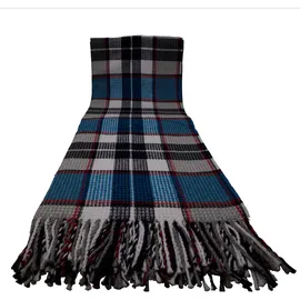 fair de luxe Baumwolldecke | Plaid/ Wohndecke | Blau/Schwarz/Grau Kariert)