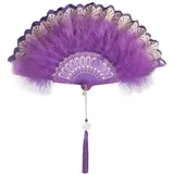 Uposao Damen Fächer Feder,Vintage Stil 20er Jahre Feder Handfächer Faltbar Handheld Marabou Federfächer Damen Gatsby Kostüm Flapper Zubehör für Hochzeit Halloween Karneval, Mottoparty,Lila