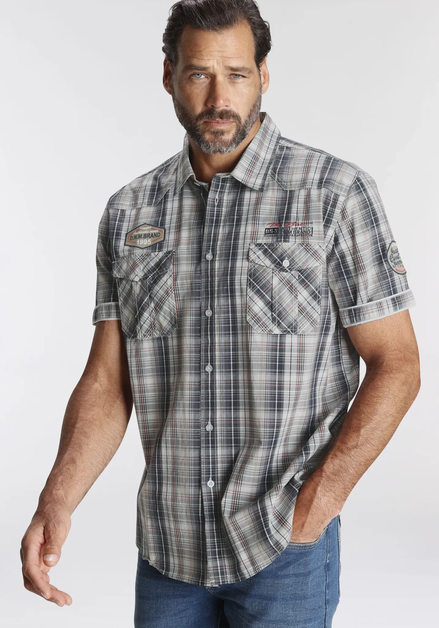 Kurzarmhemd MAN'S WORLD, Herren, Gr. XXL (45/46), N-Gr, weiß (blau, weiß, kariert), Web, Obermaterial: 100% Baumwolle, kariert, bequem normal, abgesteppt, Hemden, im Karodesign, Topseller