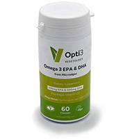 Opti3 Omega-3 aus Pflanzenalgen, ohne Nachgeschmack, 300mg EPA, 500mg DHA und 200 IU Vitamin D3, 60 Vegicaps – Scen