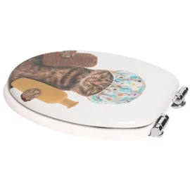 Sanilo WC Sitz mit Absenkautomatik Shower Cat, Hochwertiger und Stabiler Toilettendeckel aus Holz