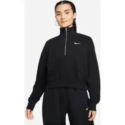 NIKE Damen Sweatshirt W NSW PHNX FLC QZ CROP, BLACK/SAIL, L