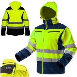 Neo Tools Softshell Warnjacke mit Reflektionsstreifen orange Neon gelb Arbeitsjacke Warnschutz Sicherheitshose XXXL Neongelb