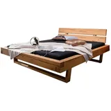 Woodroom Massivholzbett Thun (Liegefläche 200 × 200 cm), Holzbett, Balkenbett, massive Kiefer eichefarbig honig gebeizt & geölt