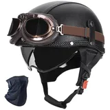 YHQUDGWT Halbschalenhelm mit ECE, Retro Motorradhelm mit Schnellverschlussschnalle, Versteckte Schutzbrille, ABS-Schale, für Erwachsene Männer und Frauen, Chopper, Scooter, Moped