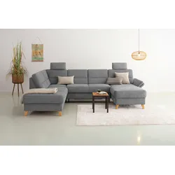 Wohnlandschaft HOME AFFAIRE "Westerland U-Form", grau, B:303cm H:90cm T:213cm, 100% Polyester, Sofas, Federkern, wahlweise Bettfunktion, Stauraum und Armlehn-Verstellung