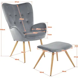 Albatros Ohrensessel mit Hocker YORK, Samt Bezug, bequem gepolstert, Fernsehsessel, Polstersessel, Farbe Ohrensessel:Gold