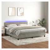 vidaXL Boxspringbett mit Matratze & LED Hellgrau 160x200 cm Samt