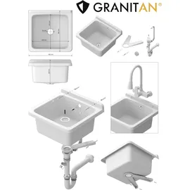 GRANITAN | Spüle ORTA - 40 cm - Weiß - Chemikalienbeständig - Ideal für Werkstatt und Garten - Weiß