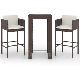 vidaXL 3-tlg. Gartenbar-Set mit Kissen Poly Rattan Braun