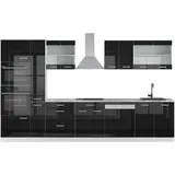 Vicco R-Line Küchenzeile Schwarz Hochglanz/Weiß 350 cm mit Hochschrankohne Arbeitsplatte
