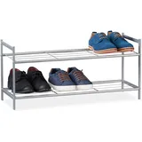 Relaxdays Schuhregal SANDRA, 2 Ebenen, für 6 Paar Schuhe, Metall, Schuhablage, HBT: ca. 33,5 x 69,5 x 26 cm, silber