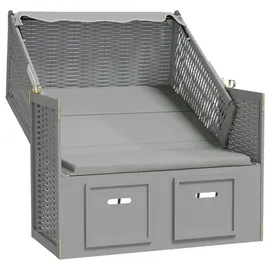 vidaXL Strandkorb mit Dach Poly Rattan und Massivholz Grau