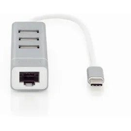 Digitus USB2.0 3-Port HUB & Fast Ethernet LAN-Adapter mit Typ-C Anschluss