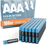 ABSINA 108x Batterien AAA Großpackung 1,5V Alkaline - Langlebige Micro LR03 AAA Batterien für Fernbedieung, Spielzeug, Wecker UVM - LR3 Batterie AAA, A3 Batterien, AAA Batteries, AAA Batterie