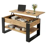 TREND WERK Couchtisch Lift-Couchtisch höhenverstellbar Sofatisch 92×54 cm mit Stauraum, verstecktem Fach Wohnzimmertisch Holz modern braun|schwarz