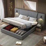 MODFU Boxspringbett Hydraulisches 180 x 200 cm mit Leselampe mit verstellbarer Richtung und USB-Ladeanschluss, Polsterbett Funktionelles mit verlä... - Grau